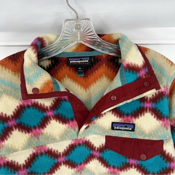 Patagonia Chevron Synchilla Snap Button High Neck Outdoor Fleece Pullover XS - Picture 4 of 8